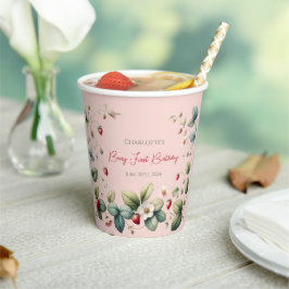 Vasos De Papel Primer cumpleaños de Berry, Personalizado rosa