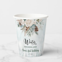 Vasos De Papel Primer cumpleaños de Evergreen Winter Onederland
