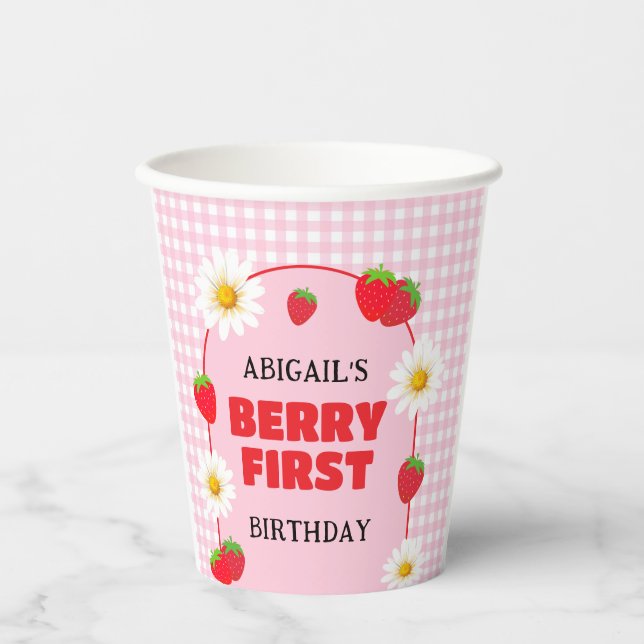 VASOS DE PAPEL PRIMER CUMPLEAÑOS DE FRESAS  (Anverso)