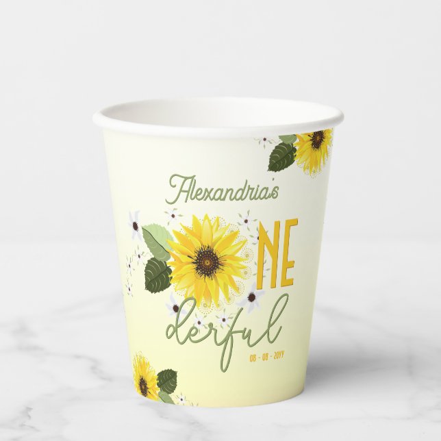 Vasos De Papel Primer cumpleaños de girasol (Anverso)