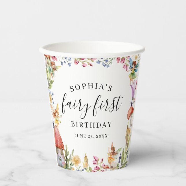 Vasos De Papel Primer Cumpleaños de Hada (Anverso)