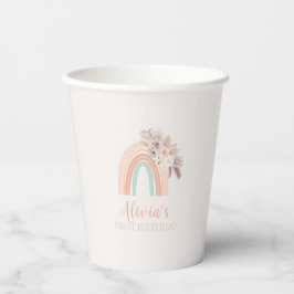 Vasos De Papel Primer cumpleaños de la acuarela arcoiris Boho