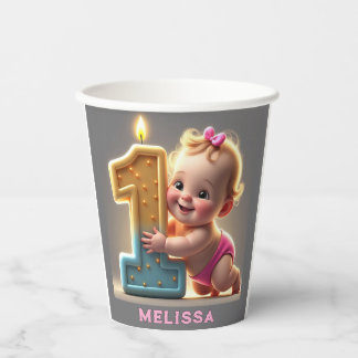 VASOS DE PAPEL "PRIMER CUMPLEAÑOS DE LA NIÑA DE BEBÉ"