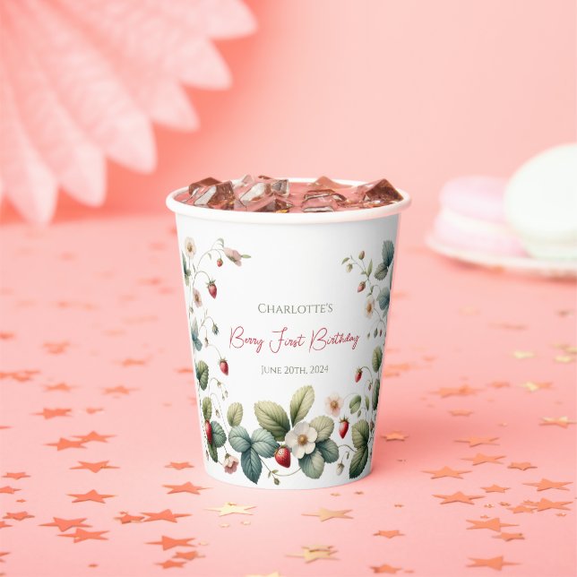 Vasos De Papel Primer cumpleaños de personalizado Berry (in situ)