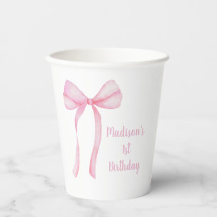 Vasos De Papel Primer cumpleaños de Pink Bow Coquette