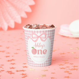Vasos De Papel Primer cumpleaños de Pink Gingham Peach