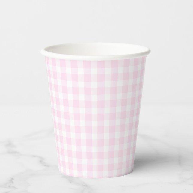 Vasos De Papel Primer cumpleaños de Preppy Pink Gingham Plaid (Anverso)