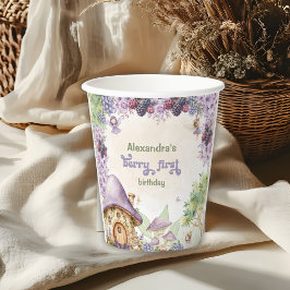 Vasos De Papel Primer cumpleaños de Purple Berry First Fairy