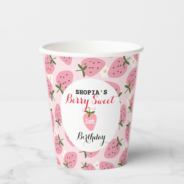 Vasos De Papel Primer cumpleaños de Strawberry Delight (Anverso)