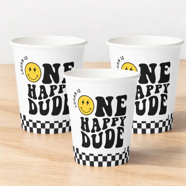 Vasos De Papel Primer cumpleaños de un chico feliz sonriendo cara (Subido por el creador)