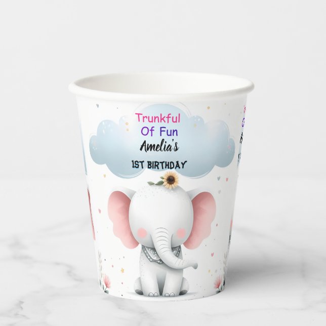 Vasos De Papel Primer cumpleaños de un elefante blanco maderero (Anverso)