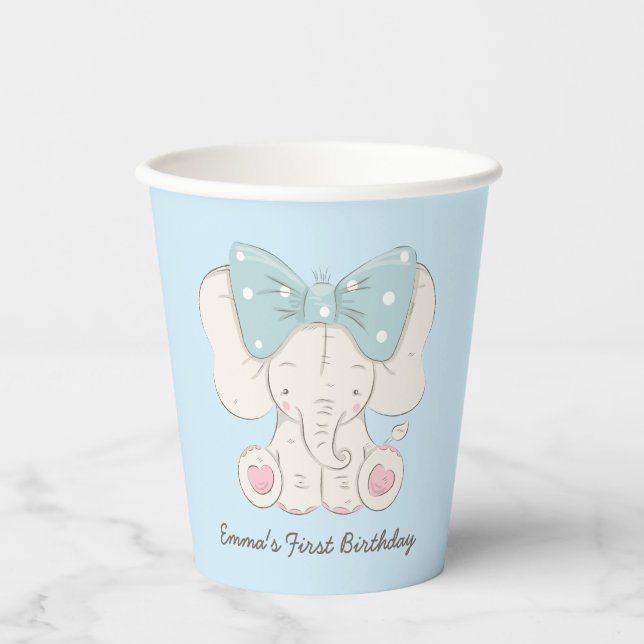 Vasos De Papel Primer cumpleaños de un elefante moderno (Anverso)