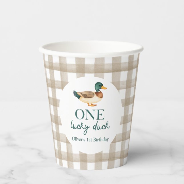 Vasos De Papel Primer cumpleaños de un Pato Afortunado (Anverso)