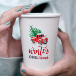 Vasos De Papel Primer cumpleaños de Winter Onederland Red Truck