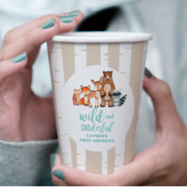 Vasos De Papel Primer cumpleaños del árbol de aves silvestres de