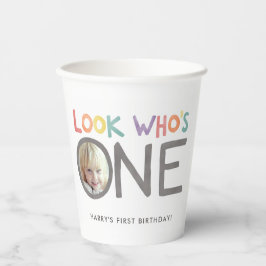 Vasos De Papel Primer cumpleaños del arcoiris colorido | Foto