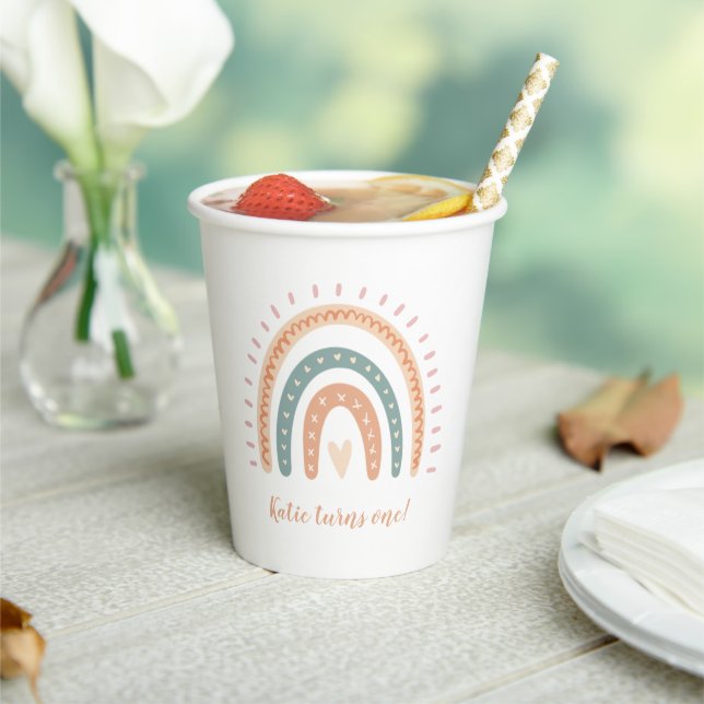 Vasos De Papel Primer cumpleaños del Boho moderno Rainbow Pastel (in situ)