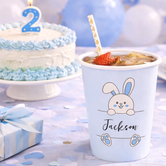 Vasos De Papel Primer Cumpleaños del Lindo Niño Conejo Azul (Subido por el creador)