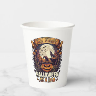 Vasos De Papel Primer Halloween como Papá Calabaza Lobo Luna_1