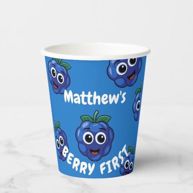 Vasos De Papel Primer niño de cumpleaños Blue Berry 1 (Anverso)