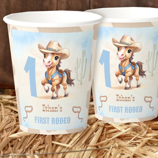 Vasos De Papel Primer Rodeo Cowboy Occidental Birday Boy (First Rodeo Western Cowboy Birthday Boy Paper Cups)