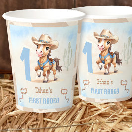 Vasos De Papel Primer Rodeo Cowboy Occidental Birday Boy