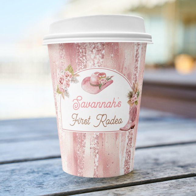 Vasos De Papel Primer rodeo del Boho rosado, primer cumpleaños (Pink Boho First Rodeo 1st Birthday Paper Cups)