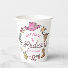 Vasos De Papel Primer Rodeo Pink Western Cowboy Cumpleaños 1