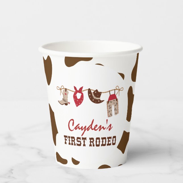 Vasos De Papel Primer Rodeo Vaquero Occidental Cumpleaños 1 (Anverso)
