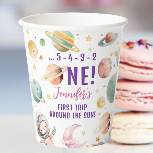 Vasos De Papel Primer viaje alrededor del espacio Chica Sun Cumpl
