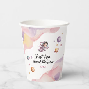 Vasos De Papel Primer Viaje Alrededor Del Sol Cumpleaños Niña Ros