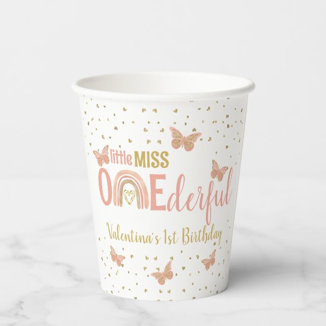 Vasos De Papel Primera cumpleaños de la pequeña Miss ONEmaravillo (Reverso )