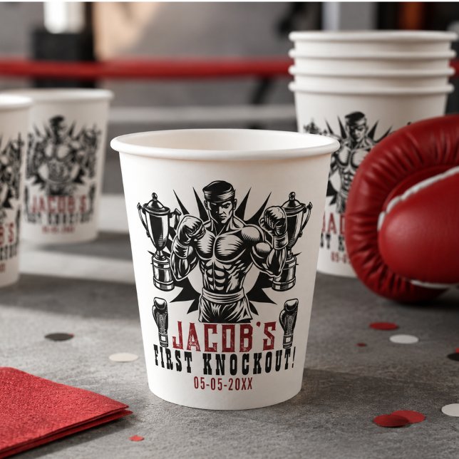 Vasos De Papel Primera fiesta de cumpleaños de boxeo por knockout (First Knockout Boxing Birthday Party Paper Cups)