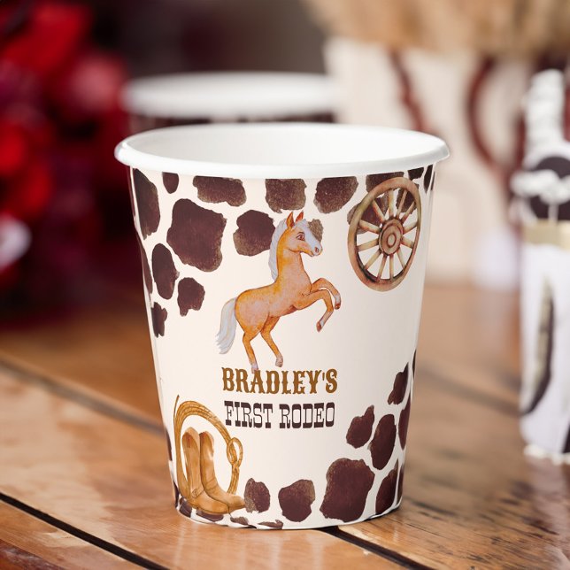 Vasos De Papel Primera fiesta de cumpleaños de caballos con montu (Western first rodeo saddle up horse birthday party paper cups personalized rodeo cowboy tablewware)