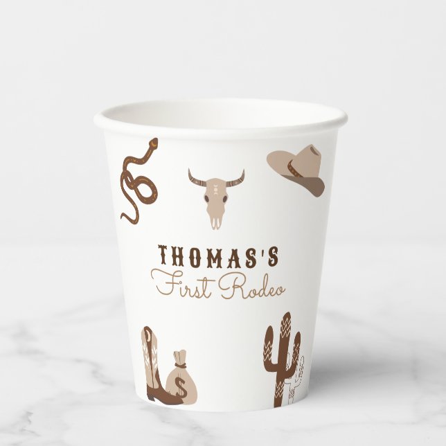 Vasos De Papel Primera fiesta de cumpleaños de Rodeo Cowboy (Anverso)