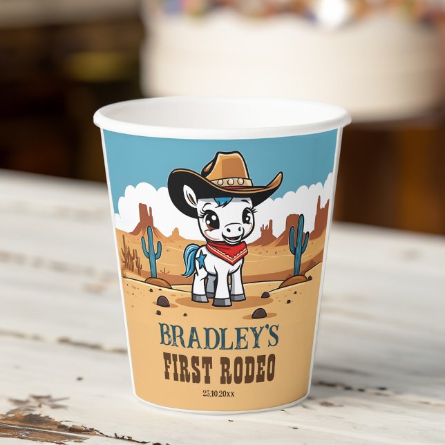 Vasos De Papel Primera fiesta de cumpleaños de Rodeo lindo cowboy (First Rodeo cute cowboy baby horse birthday party Paper Cups personalized western rodeo tableware)
