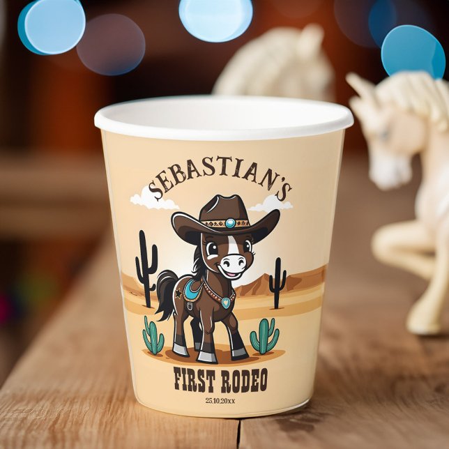 Vasos De Papel Primera fiesta de cumpleaños de Rodeo lindo cowboy (First Rodeo cute cowboy horse birthday party Paper Cups personalized rodeo party tableware)