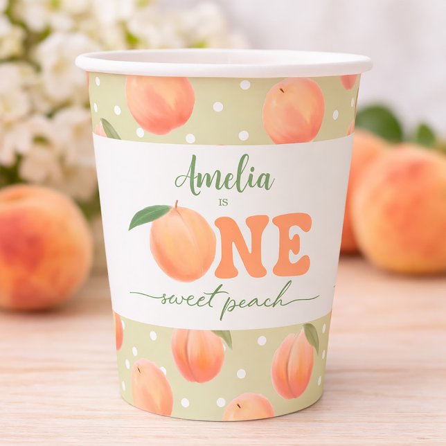 Vasos De Papel Primera Fiesta de Cumpleaños Fiesta de una Dulce M (First Birthday Party One Sweet Peach Party Paper Cups)