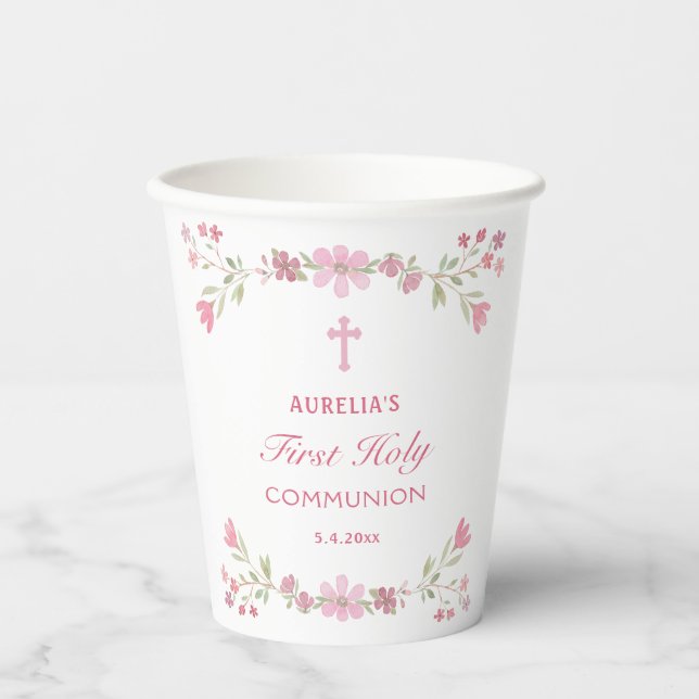 Vasos De Papel Primeras comunidades de flores rosas (Anverso)