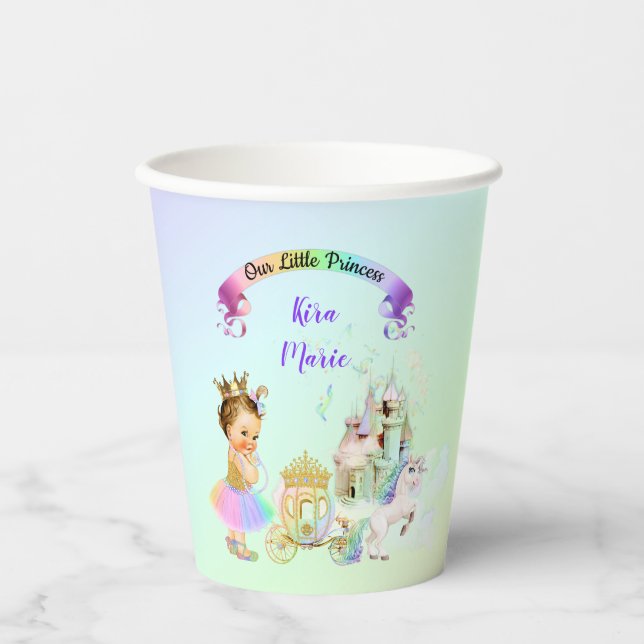 Vasos De Papel Princesa Castillo Carruaje Unicornio Arcoíris Mági (Anverso)