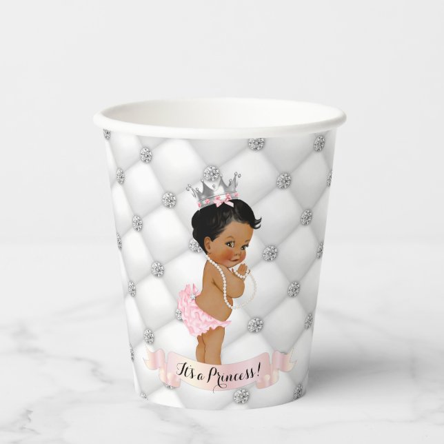 Vasos De Papel Princesa Real Diamantes Rubor Rosa Plata (Anverso)