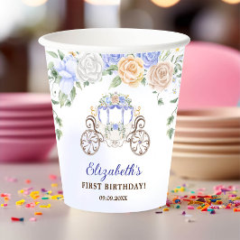 Vasos De Papel Princess Birthday Party Carriage Blue Floral