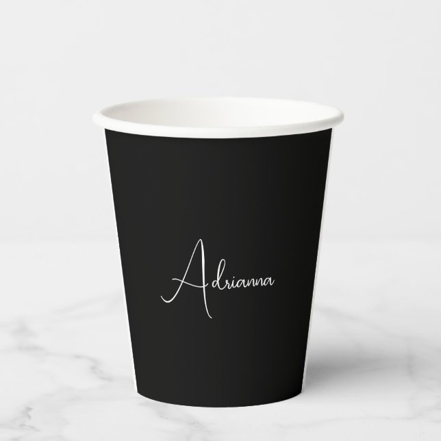 Vasos De Papel Profesional negro mano que escribe nombre retro (Anverso)