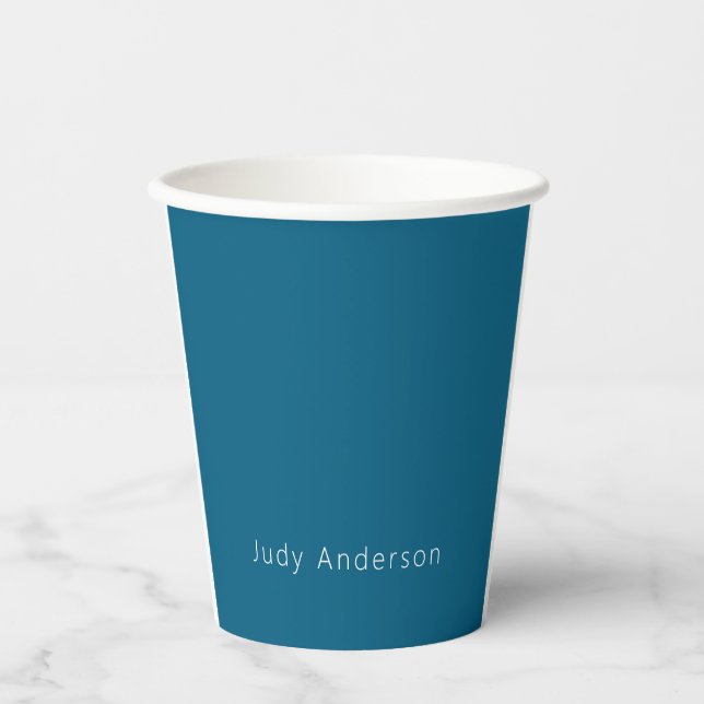 Vasos De Papel Professional Plain Modern Elegant Your Name Blue (Anverso)