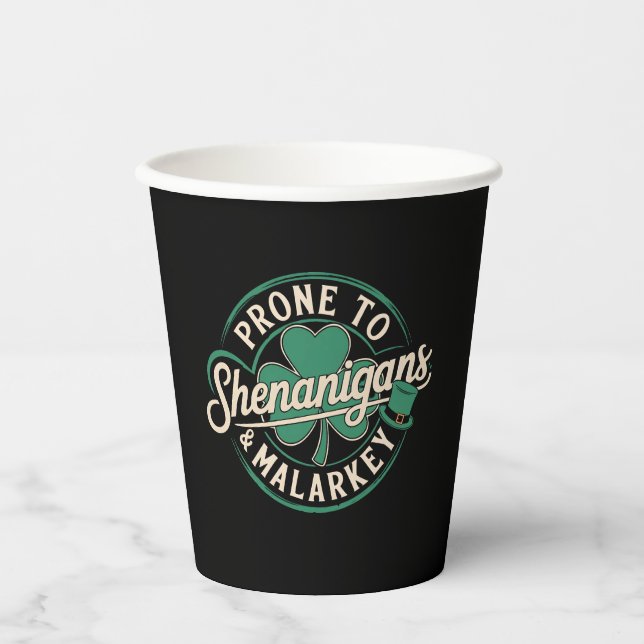 Vasos De Papel Prone a Shenanigans & Malarkey St Patrick's Day (Anverso)