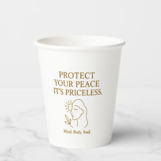 Vasos De Papel Protege tu paz — Cita minimalista de autocuidado