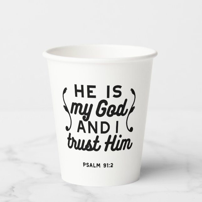 Vasos De Papel Psalm 91:2 – Trust in God Christian Bible Verse (Anverso)