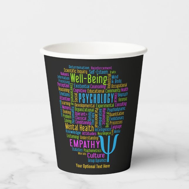 Vasos De Papel PSYCHOLOGY Word Cloud personalizado texto (Anverso)