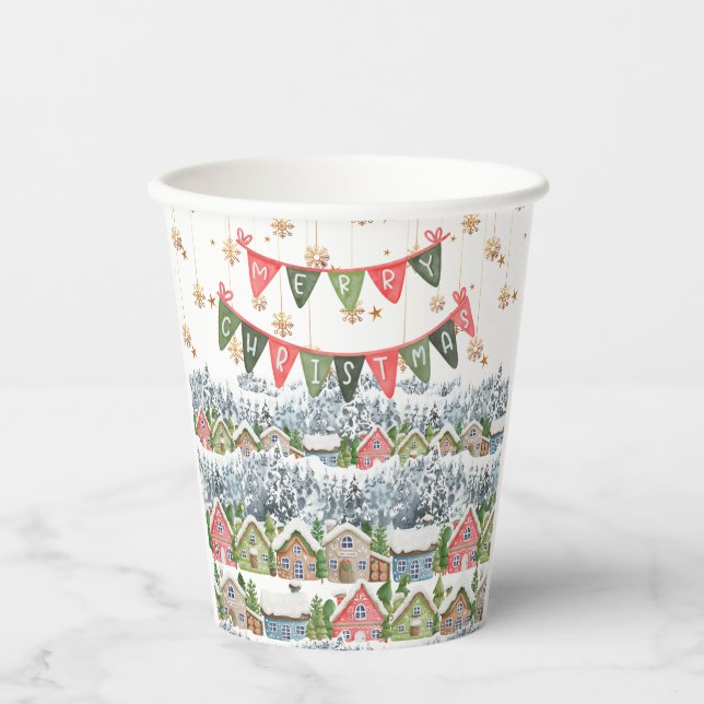Vasos De Papel Pueblo de Navidades de nieve (Anverso)