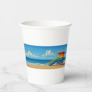 Vasos De Papel Puesto de vigilancia del arco iris de la playa de